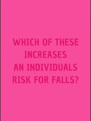 Play the game, which of these increases an individual’s risk for falls? ✨ Young adults → wrong. Being an older (not younger) adult increases risks for falls ✨Using crutches → correct. Changes to mobility increases risks for falls  ✨Urinary incontinence → correct. bowel /bladder dysfunction increases risks for falls.  ✨Neuropathy → correct. Sensory impairment increases risks for falls ✨Being cognitively intact → wrong. Being cognitively impaired increases risks for falls ✨No previous hx of falls → wrong. Having a history of falls increases risks for falls 🩺✨YOU got this Future Nurse! ✨🩺 #nclexstudying #nclexstudy #nclexstudyhelp #nclextips #nclex #nurselife #futurenurse #nclexprep #nclexreview #nclexrn #nclexpass #nclextips #nclexpreparation #nclexready #nclexsuccess #nclexrnreview #nursingnotes #nclexstrategies #fallprevention 