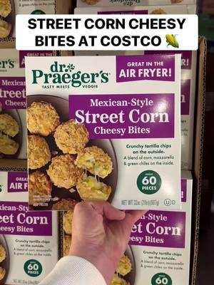 Street Corn Cheesy Bites at Costco! 🌽 These delicious bites have a blend of corn, mozzarella, and green chiles and are topped with crunchy tortilla chips…YUM! They’re so good in the air fryer too!! Get about 60 for $12.99. #costco #streetcorn #appatizers 