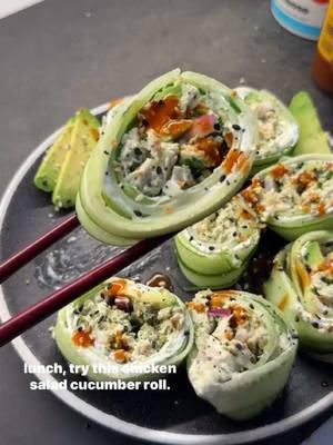 🥒HIGH PROTEIN CHICKEN SALAD CUCUMBER ROLLS. . With @shredhappens . If you are tight on time but still want to eat a ridiculously good high protein meal, checkout this chicken salad. I ate it as cucumber rolls and these were amazing. . Here is how to make it: 1. Start with 1lb of cooked, shredded chicken (I just shredded 4 cooked chicken breasts, but rotisserie works too). Shred with two forks or thinly dice it up. 2. Finely dice 1/2 a red onion and soak it in 2 cups of water for 10 minutes to mellow the flavor, then drain and add to a bowl. 3. Chop a handful of fresh cilantro, cube 1 avocado, and toss both into the bowl. 4. For the dressing, blend together: 5 tbsp cottage cheese, 3 tbsp mayo, 1 tbsp onion powder, juice of 3 limes, a handful of cilantro, a generous couple pinches salt, and pepper. Taste and adjust seasoning. 5. You can eat this on its own, in bread, a lettuce wrap—or roll it up in cucumbers like I did. Here is how to roll it up: 6. Thinly slice a large English cucumber using a peeler. 7. Lay the slices on parchment paper, slightly overlapping by about 1/3. 8. Pat the cucumber dry with a paper towel. 9. Spread 2 tbsp of whipped cream cheese over the cucumbers. 10. Add 4oz of the chicken mix at the bottom, leaving space on all sides. Top with some onion and avocado slices. 11. Roll it up tight—start from the bottom, fold over the toppings, and continue to roll carefully, pressing down to pack it nice and tight. 12. Slice the roll with a sharp knife, then top with everything bagel seasoning and chipotle hot sauce. If you make it, be sure to let me know what you think . . . . . #lowcarb #lowcarbrecipes #chickensalad #keto #ketorecipes #healthyrecipes #goodmoodfood #healthyfoodshare #whatsonmyplate