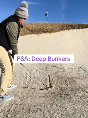 Deep bunkers 101: Lower the handle, open the face, accelerate hard and throw that sand!  (We aren’t in Florida anymore) This Ozark National practice bunker is no joke. The camera angle doesn’t do it justice  #golf #golfer #golfing #golftips #golftip #lpga #pga #bunker #sandtrap 