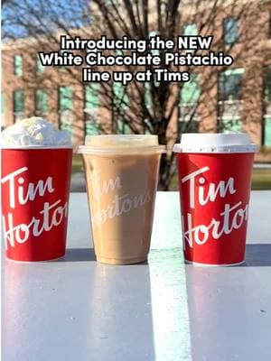 Your day needs a little pick-me-up? How about a White Chocolate Pistachio Latte, an Iced Latte, or Hot Chocolate? #TimHortons #Pistachio #Coffee