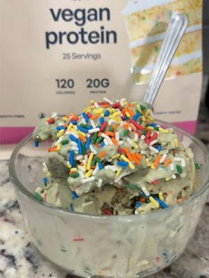 High-protein birthday cake ice cream using Be Amazing vegan protein for a creamy, delicious treat! ✨ Who said healthy can’t be a party? 🎉  #NinjaCreami #VeganProtein #HighProteinDesserts #beamazing #beamazingprotein #highproteinrecipes #highproteinbreakfast 