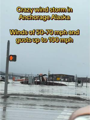 We were supposed to fly to Anchorage yesterday, on Sunday. But when we all saw the record high winds, we came on Saturday instead.  Wild storm in Anchorage. Power outages. A lot of fallen trees. A fallen pedestrian bridge. Trash cans in the middle of the major roads.  And saw this poor airplane as we were driving around on Sunday running errands. Scary!  #alaska #anchorage #windstorm #fypシ 