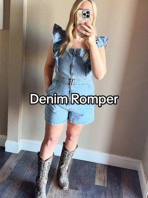 The cutest denim romper does exist 🤩 I’m wearing a size medium! #romper #rompers #demin #denimromper #westernfashion #westernwear #westernstyle #womensfashion #womenswear #ootdinspo #creatorsearchinsights 