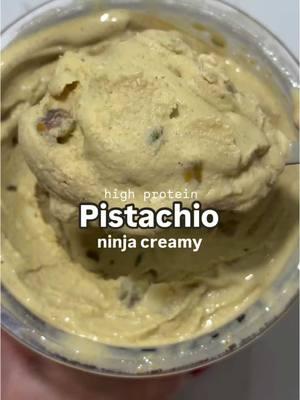 Pistachio Ninja Creamy 💚 This came out absolutely declious! + protein filled and healthy (:  Ingredients:  3/4 pistachio  3 pitted dates  1 cup of creamy oat milk (milk of your choice)  1 cup of vanilla protein shake  chocolate chips (vanilla or chocolate)  pistachios  pinch of flaky salt  Directions: Combine ingredients and blend. Add it to a container and store it in freezer for 24 hours. Then add it to your ninja creamy on “lite ice cream” setting. Mix in a little bit of milk, pistachios, and vanilla or chocolate chips & re-spin in!  ENJOY 😋 #ninja #ninjacreami #icecream #icecreamlover #ninjacreamirecipes #pistachio #healthyrecipes #Recipe #protein #proteinpacked 