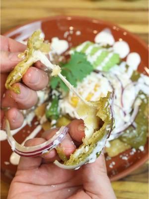 Chilaquiles rellenos and refried beans 😍 #chilaquiles #rellenos #chilaquilesverdes #refriedbeans #frijoles #Recipe #Foodie #cooking 