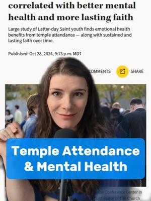 A longitudinal study of Latter-day Saint teenagers found that regularly attending the temple has a connection with reduced depression and anxiety. .  Over 2,000 youth were surveyed over the course of six years to produce these results and while we should be careful not to use temple attendance as a silver bullet to resolve complex mental health challenges, it confirms decades of research that suggest religious practices are connected to better mental health.  .  The temple can be stressful for some who feel like they can never measure up or that they have to be perfect to go inside. .  But These findings make sense to me because the central purposes of the temple are gathering Israel on both sides of the veil and worshipping the Lord, both of which are focused on serving others, helping us get outside of ourselves and gain new perspective. .  For me, the temple is a reminder of the beauty, peace, and love I can feel when I allow the grace of Christ to heal my imperfections and shortcomings. .  To learn more, read this article in the Deseret News. .  #lds #prolds #churchofjesuschristoflatterdaysaints #ldstemples #mormontemples #MentalHealth