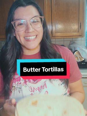 Butter Tortillas  3 cups all-purpose flour 2 tsp salt 1 tsp baking powder 1 cup hot water 1 stick unsalted butter  Add flour, salt and baking powder into a mixing bowl and combine. Slice your butter and add into hot water to dissolve. Pour wet ingredients into dry ingredients and mix until fully incorporated and dough ball forms. Pull out of the mixer and form into a ball then cover for fifteen minutes. After your dough has rested for 15 minutes, divide into 8 pieces and roll each into a ball. Let sit for another ten minutes covered. While your dough balls rest, start heating your pan to medium or medium high heat. Once they have rested for at least 10 minutes start to roll out your tortillas. Make sure to add flour so they don't stick to your rolling pin. Roll them until you can see through them and they are the size you want. About 10-12 inches. Lay your tortillas down onto the pan towards you and cook 1 minute on the first side then flip and cook for another 45 seconds on the second side then flip for a third time and cook about 15 seconds. Remove it from the pan and place it in a tea towel covered up and then continue with the rest of the tortillas. Once you have cooked all of your tortillas let them cool completely and then place them in a ziploc bag to keep their freshness. Enjoy! #fyp #breadtok #homemade #homecooking  #groceriesonabudget #CapCut #buttertortillas #tortillas #tortillarecipe #tortilla 