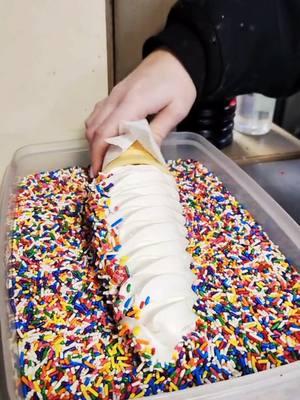 Large vanilla cone with rainbow sprinkles #vanilla #softserve #icecream #joesdairybar #joesdairybarandgrill #yum #sprinkles 