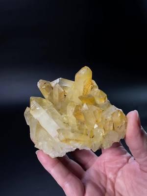 Clear Quartz Crystal Cluster with Natural Yellow Iron Oxide Coating  #yellowcrystals #crystals #crystalcluster #minerals #mineralspecimen #quartz #quartzcluster 