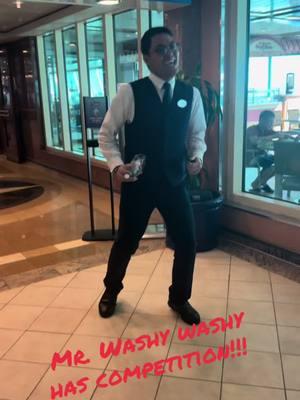 Happiest worker on any cruise ship!!!! #mrwashywashy #radianceoftheseas #iconoftheseas #royalcaribbean #rednote 