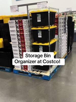 Storage bin rack at Costco! Great way to organize your storage bins in the garage! Check it out! #costco #homedecor #organizedhome #organization 