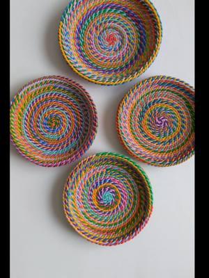 colorful strands of polymer clay twisted and coiled and made into fun trinket dishes. #polymerclay #polymerclayartist #sculpey #process #trinketdish #handmadecraft 