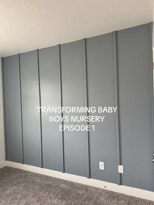 Episode 1 of transforming baby boys nursery! First up was the accent wall! Color is Teton Blue by Behr. What do you think??😍 #accentwall #accentwalldiy #nurserytransformation #nurserydecor #babyboynursery 