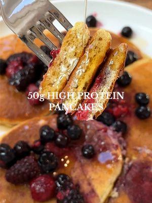 @kelseyoppenheim 50g PROTEIN PANCAKES 🥞✨ Stop your search and say hello to the fluffiest, most delicious high protein pancakes you will ever make! There are a lot of protein pancake recipes out there, and trust me, these pancakes are the BEST. I make them at least once a week for breakfast for dinner and top mine with a mixed berry compote, maple syrup, and cook up some eggs and turkey bacon to go on the side! It doesn’t get any better than this 🤤 SAVE the recipe below so you don’t lose it 👇🏻 3/4 cup oat flour 1/4 cup protein powder  2 eggs 1/3 cup Greek yogurt 1/3 cup almond milk  1 tsp vanilla extract 1 1/2 tsp baking powder  1/4 tsp salt  #proteinpancakes #highproteinpancakes #highproteinbreakfast #highprotein 