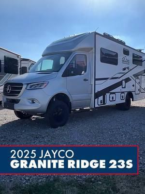 Even your most rugged adventures are no match for the NEW 2025 Jayco Granite Ridge! ⛰️ The 23S floorplan is built on the powerful Mercedes-Benz 3500 AWD chassis with features like all-terrain tires, active lane keeping assist, power-adjusting heated side view mirrors, crosswind assist, active brake assist, and more. When at camp, you'll rest easy with twin beds that convert to a king, a 30"x30" wet bath, bench seating with removable tables, a convection microwave, 5.3 cu. ft. fridge, and more. For availability, pricing, and to schedule your in-person tour, visit greatamericanrv.com, keyword search "Granite Ridge". . . . #graniteridge #jayco #mercedesbenz #jaycograniteridge #rvtour #rvforsale #motorhomelife #motorhomeliving #classcmotorhome