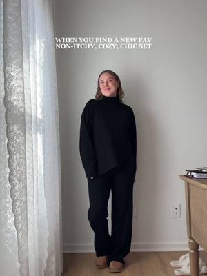 find the outfit photo in my amazon! not itchy at all. fabric is 50% Viscose + 30% Polyester + 20% Nylon.  #amazonset #cozyset #amazonfashion #wfhootd #workfromhomeoutfit 