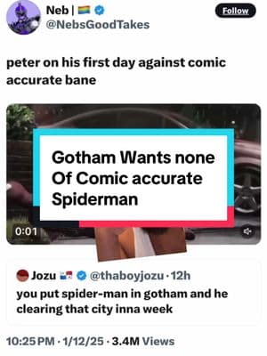 #greenscreenvideo Gotham Wants none Of Comic accurate Spiderman #batman #spiderman #gotham #bane #dc #marvel #anime #manga #comic #weebtiktok #attavsdef #kagooya #fyp #fypシ 