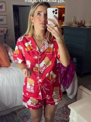 GET THESE FOR YOUR CHICKFILA OBSESSED FRIEND. My favorite pjs OF ALL TIME.  #chickfila #chickfilahacks #pajamas #pajamaset #chickfilasauce #chickennuggets #pjset #loungewear #funny 