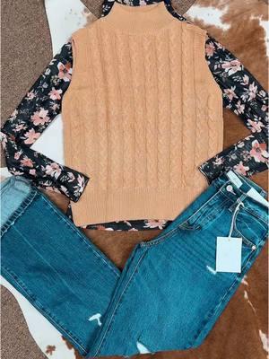 Shop our cute new sweater vests and mesh tops! #westernboutique #westernfashion #westernwear #westernootd #sweatervest #meshtops #layering #denim