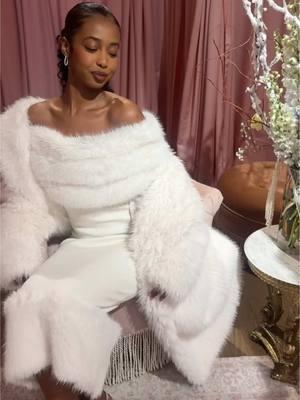 Winter angel in real life, the Natalia Fur Dress and Marisa Fur Coat on @samira.  #NanaJacqueline #WinterFashion #WinterStyle #WinterOotd #WhiteDress 