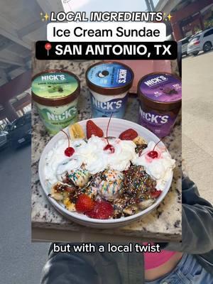 ✨ICE CREAM SUNDAE IN SAN ANTONIO✨ 📌SAVE THIS VIDEO FOR LATER!  i had never tried a banana split so we had to do our big one for this!🤣 i started at the Pearl farmers market to grab some yummy locally sourced honey🍯 then, I stopped by Chicho Boys Fruit Market, a family owned gem💎 they were low on stock, but luckily I was able to snag the last fruit tray for the fresh strawberries🍓 finally i headed to HEB to pick up the essentials, bananas, whipped cream, and chocolate sauce to tie it all together🤞🏼 of course, the real star of the sundae was @NICK’S 🤩 I couldn’t find it in stores because it’s been selling out everywhere (y’all are clearly onto something!👀☝🏼), but thankfully they ship straight to your door!🚪 it’s rich, creamy, and makes an absolute perfect combo for this dessert🤌🏼 they also just happen to be low calorie and keto friendly👀  sweet, fresh, and tasty, this banana split came together perfectly & it was so fun to highlight local spots in the process🫶🏼 it’s the perfect excuse to slow down, indulge, and treat yourself to something delicious while supporting local businesses😇 grab Nick’s Ice Cream online to make your own and try it out yourself, and let me know your thoughts!👀😋 LMK if you’ve ever tried Nick’s Ice Cream before in the comments, and tag someone you’d wanna try it out with!➡️ follow me for more cool things to do and eat around San Antonio‼️🙌🏼🥳 - #nicksicecream #nickspartner #nicksicecreampartner #nicks #sanantonio #sanantoniotexas #satx #sanantoniotx #satxfood #sanantonioicecream #satxicecream #sanantoniosweets #sanantoniotreats #satxtreats #satxsweets #sanantonioeats #sanantoniofoodie #safoodie #satxfoodie #sanantoniothingstodo #satxthingstodo #sanantoniofarmersmarket #satxfarmersmarket #thepearlfarmersmarket #icecream #bananasplit #alamocity #missioncity #rivercity #sanantoniodesserts #sanantoniotiktok #satxtiktok #sanantoniotok #210tiktok #210tok #texaseats #texasfood #texasfoodie #satxfoodie #safoodies #sanantoniopearl #thepearlsanantonio #downtownsanantonio #downtownsatx #riverwalksanantonio #riverwalksatx #thingstodoinsanantonio #sanantonioactivities #satxactivities  #sanantoniolocal #210 #210sanantonio #210sanantoniotx #210satx 