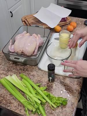 Roasted Chicken 400⁰ oven for about 1 hr to 90 min. This was 6.5# bird. #letsgetcooking #pamperedchef #chicken #rosemary #clarifiedbutter #butter 