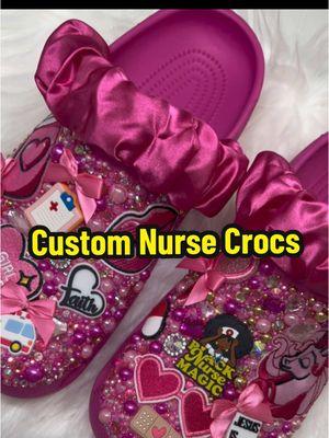 Custom nurse crocs 😍 I think I found a new love 💗  #fyp #nailsbynuk #custom #customcrocs #nursesoftiktok #crocs #diycrocs #nursecrocs #pinkcrocs 