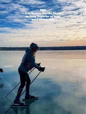 When Fitz aka wild ice guy told me the ice on Lake Superior is the best it’s been in 20 years, we literally dropped everything and we heading to the Chequamegon Bay.  It was unreal!! Honestly if I had more time I’d be driving all over to wild skate with the crew, but living in the U.P, we usually have too much snow for wild skating. Another sport I need to invest in!  So many people asked if it’s safe. Well, no wild skating is safe. We went with people who do this every day and assess ice and have all the gear. We also went over what to do if you fall in. Fitz also measured the ice the day before:)  What do you need? We used Nordic blades with our skate ski boots. Poles for extra support and speed. They also helped going over cracks and rough ice. Helmets, PFDs, (even for the doggos) and ice picks you wear around your neck to help you get out ice if you fall in. Wed went about 8.5 miles to see the lighthouse. Beyond that was open water which did feel me out a little, but we were far away. We also saw ice fishermen and they always post on FB abut the ice. So that’s a good way to know as well. When we were out and stopped we heard some deep booms and cracks. Not gonna lie, I got nervous, but the ice is always cracking. We were in a protected bay, so there was no worry about waves.  I’ve also ski raced across this bay in the past, and people drive across, so the ice gets pretty thick. This was definitely a Bucketlist item for me! Cannot wait to go again!🧊❄️🤍🌨️ @aracelylein  #nordicskating #lakesuperior #nordicblades #iceskate #wildskate #bucketlist #wisco #northernwisconsin #yoopergirl #fyp #midwestemo #wisocnsin 