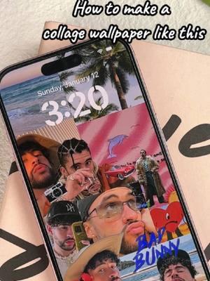 💕bad bunny Collage Wallpaper-TUT on how to do this with iScreen⭐#badbunny #dtmf# #collage #wallpaper #tutorial #iscreen #lockscreen #custimized #stickers #widget  #배경화면 #壁紙 #ロック画面 #howto #fyp #aesthetic #collagewall