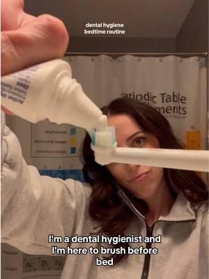 I’m a dental hygienist and this is my current dental hygiene bedtime routine! Please know that everyone’s routine will vary slightly — but it’s important that EVERYONE brushes for at least 2 minutes (twice each day, once in the morning and once at night) and flosses and/or cleans between their teeth with something (water floss, floss picks, proxy brushes, etc) at least once each day (with before bed being the most optimal time)! For me, sometimes I’ll also add in an anticavity mouthwash — but not everday. But some people can benefit from it daily! TRULY everyone’s individual routine will be slightly different! Just first focus on doing the basics (brushing & flossing) and then go from there… adding in a tongue scraper, etc! In addition, I usually clean my retainers in the morning and then only have to rinse them at night before bed BUT I’m currently wearing them daily as I finish up my Invisalign sooo I need to clean them twice a day right now (once in the morning and once at night — same frequency as brushing my teeth)! I also use the retainer tablets to soak them once a week! But all the other days I brush with a soft bristled toothbrush and antibacterial hand soap! Always check with YOUR dentist (who made you the retainers) how they want YOU to clean YOUR retainers! and HAPPY BEDTIME 💤😴🛌🦷✨  OPE! One more thing! the app I’m using to track my hygiene streaks is called @BetterMouth 👏 it’s not only an oral hygiene tracker, but it also comes with challenges to learn & test your dental health knowledge! it really makes brushing fun and motivating! I recommend it to all of my patients! #dentalhygienist #dentalhealth #rdh #rdhlife #dentalhygiene #oralhygiene #dentalroutine #teeth #healthyteeth #healthymouth #whiteteeth #hygieneroutine #dental #dentist #dentalassisting #bettermouth #cleanmouth #cleanteeth 