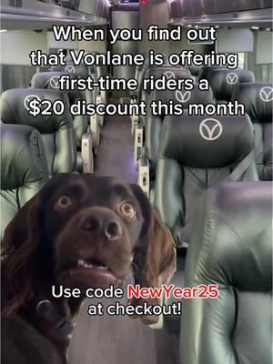 First-time riders, this one's for you: Get $20 off your first Vonlane booking when you reserve your trip this January. Just use code NewYear25 at checkout.  One time use only. Book by Jan 31st and travel by April 30th, 2025. Only valid for to new booking profiles created after 1/13/25. #vonlane #luxurybus #luxurytravel #traveltips #firstclass #travel #businesstravel #roadtrip #travelgoals #dallas #austin #sanantonio #fortworth #houston #atlanta #nashville #memphis #knoxville 