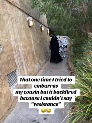 I took my cousin to Disneyland for her first time and tried emberassing her lol and it backfired on me! #starwars #disneyland #starwarsland #darthvader #disneytrip #viraltiktok #disneyadults 