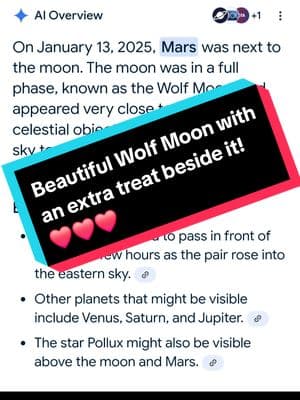 I'm so happy to be able to see this beauty!  My whole back yard is completely lit up with the light of this beautiful full Wolf moon tonight and Mars right next to her. The story behind it, is fascinating!  I love all that has to do with the moon! Pictures don't do it justice. 🌚🌚🌚 #firstfullmoon2025 #moonlover #vitaminforthesoul #bellaluna #carryhappinessitsverylight✌️❤️ 