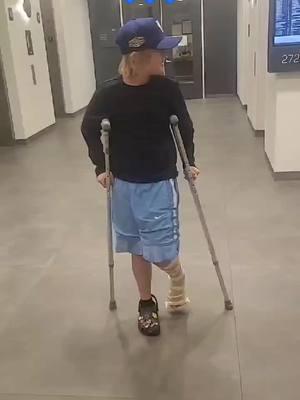 He's A Tough Kid and Will Bounce Back!!! 💙💙💙 #MomsofTikTok #fyp #foryoupage #dadsoftiktok #kids #trampolinepark #crutches 