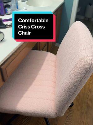 It’s on sale with free shipping right now! The criss cross chair is comfortable, wide, armless, and has wheels. I love that I can use it at my vanity or at my desk.  #crisscrosschair #chairwithwheels #deskchair #officechair #vanitychair #widechair #fabricchair 