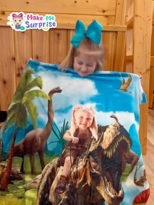 The girl is riding a dinosaur!! so cool!!(IG: jenna.may.0128) Custom now in bio link with "MMS" to get 15% off! #makemesurprise #personalizedgifts #specialgifts #giftforkid #customer #customblanket #dinosaur #kidsgiftideas #family #presents #babyboy #kidstiktok #makemesurprisegifts