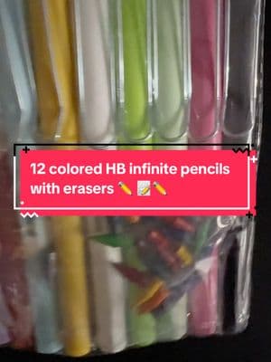 12 colored HB infinite pencils with erasers ✏️ 📝✏️ #infinitepencil #coloredpencils #toddlertoys #toddlersoftiktok #coloring #pencil #pens #whatsinmybag #stationaryhaul #stationary #tiktokshopbacktoschool #school #schoolsupplies #artist #art #artistsoftiktok #TikTokShop #fyppppppppppppppppppppppp 