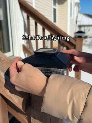 So easy to install. I just wish it was the same color white as the stair lighting 🫠 #solarlighting #outdoorlighting #solarpostlights #decklights #patiodecor #solarpowered #lighting 