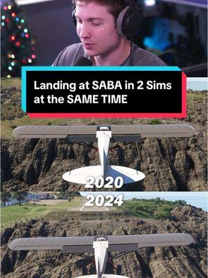 Landing at SABA in 2 Sims at the SAME TIME #aviation #msfs #msfs2020 #flightsim #simulator #saba 