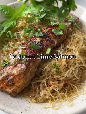 The full recipe for this Coconut Lime Salmon is on biteswithbri.com. You can also google “coconut lime salmon bri”. #coconutlime #salmon #salmonrecipe #EasyRecipe #weeknightdinner #weekdaymeals #30minutemeals #onepanmeal #fyp 