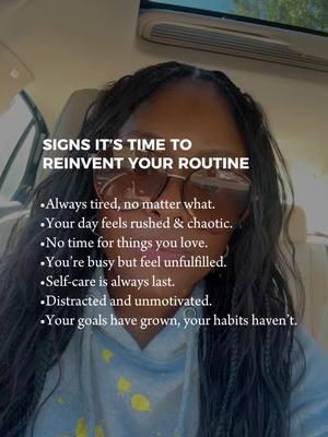 Sound familiar? Here are 7 signs it’s time to reinvent your routine: 1️⃣ Always tired, no matter what. It’s not just about sleep—it’s about how your day supports your energy. 2️⃣ Your day feels rushed and chaotic. If every morning feels like a race, something’s gotta give. 3️⃣ No time for things you love. What’s the point of building a life if there’s no time to enjoy it? 4️⃣ You’re busy but feel unfulfilled. Getting things done doesn’t always mean you’re working toward what matters. 5️⃣ Self-care is always last. If caring for yourself feels like a “luxury,” your routine needs a realignment. 6️⃣ Distracted and unmotivated. When your brain feels cluttered, your day might be overloaded. 7️⃣ Your goals have grown, but your habits haven’t. You’re evolving, but your routine might still be stuck in the past. Ready to feel aligned, not overwhelmed? Click the link in my bio to apply for private coaching with me in 2025. #fyp #candicedenise #CapCut #coaching #coachtok #reinventyourself #routines 