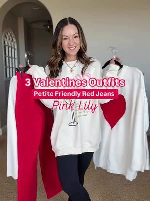 ❤️ 3 Valentines Outfits with the cutest petite friendly comfy wide leg red jeans. 💥Save 20% sitewide @Pink Lily Retail on all full-price items code EVERYDAYHOLLY20 🔗 Link is in the first comment in the comment section OR Click the link in my bio > Shop my Reels & TikToks For reference: I’m 5’1”, 109lbs Everything unaltered.  ▫️Everything is linked on the blog! All sizes, colors, and fit details.  #pinklilyambassador #pinklily #valentinesoutfits #valentines #valentinesdayoutfit #petitefashionblogger  #petitestyleblogger