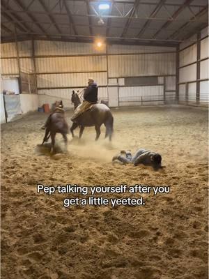 Never know with these little Hancock horses.😂 Just a little tumble before a decent ride. At least the dirt was soft lol #coltstarting #firstride #horsesoftiktok #horsegirl #hancockhorses #cowboy 