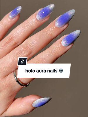 holo aura nails 👽 products used: leave space for cake, que groovy, & totally gelly. #auranails #ombrenails #holonails #diynails #diynailsathome #nails #nailartinspo 