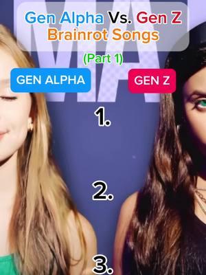 Part 1 | Gen Alpha VS. Gen Z Brainrot Songs #nostalgia #nostalgic #sigmaboy #crazyfrog #skibiditoilet #gummybearalbum #stickingoutyourgyatfortherizzler #whatdoesthefoxsay #brainrot #genalpha #genz #fyp #popular 