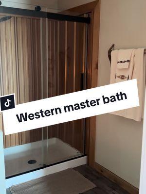 Our western master bath🤎 Links on my amazon storefront & Itk #westernbathroom #westernhome #westernhomedecor #ranchstyle 