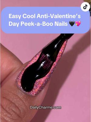 POV: You found the coolest & sparkliest Anti-Valentine's Day Peekaboo Nails, perfect for beginners 💔✨💅 Watch til the end!  💅 Everything used for this look is from the brand Daily Charme & is listed below. All goodies are available now in our TikTok shop or via the 🔗 in bi0 💖 ✨ Save this post for nail inspo ✨ Share with your Anti-Valentine's Crew! Using @daily_charme: 🖤 001 Perfect Black 💖 Stiletto Long Charme Gel Tips 🖤 H63 Abracadabra (holo twinkle) 💖 C58 Across The Universe (NEW cat eye) 🖤 5-in-1 Ninja Star Cat Eye Magnet Tool 💖 Dotting Tools 🖤 Art Liner Brush 💖 Diamond Shine Top Coat (HEMA FREE) Follow @daily_charme For More Nail Inspo! #holonails #glitternails #nailtutorials #beginnernails #cateyenails #blacknails #sparklynails #antivalentines #vdaynails #chromenails #diynails #easyglam #dailycharme #nailartdesigns #nailtrends2025 #glitternailideas #holotutorial #stilettonails #diynailart #easynaildesigns #creativeblacknails #peekaboonails #cateyenailart #diybeautyideas #nailartinspo #twinklenails #antivalentinesdaynails #trendingnailart #howtonails #nailgoals2025 