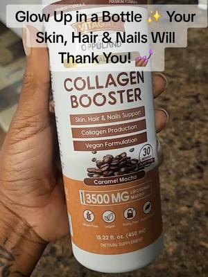 Ready to level up your glow game? ✨ The Vitagale Collagen Booster is here to support your skin, hair, and nails with 3500mg of powerful nutrients. Plus, it’s vegan, gluten-free, and dairy-free—perfection in every sip! 🧴💅🏾  Try it and thank me later! #GlowUp #Collagenbooster #beautyessentials 