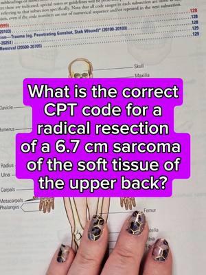 Let's take a look at a beginner-friendly code lookup! This is how you can look up the code for a sarcoma excision.  This demonstration is for CPT only, and when coding for the entire service, ICD-10-CM would be included as well. This demo is beginner level, and medical coding is a complex process. For longer and more involved cases, you can check out the Case Study Playlist on my YouTube channel. Medical Coders use a variety of different tools some use paper books but we also have ebooks and search lookup tools. This video is just demonstrating using the paper book but I do have a variety on the channel as well. #medicalcoder #medicalcoderlife #medicalcoding #medicalbilling #medicalbillingandcoding #healthcare #icd10 #certifiedcoder #crc #cpc #cpt #codingeducation #keeponcodingon #workfromhomejobs #cpcexam #cpcexamtips 